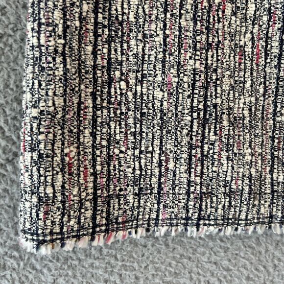 Theory Skirt 6 Small Mini Tweed Knit Raw Hem Exposed Zip Black White Red Boho - Picture 2 of 14